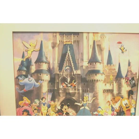 Cinderella Castle Disney Print Framed with Four Collectable Pins Set**NEW
